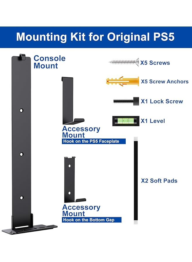 erorex Ps5 Wall Mount For Playstation 5 Disc Edition And Digital Edition Mount The Console On Wall Near Or Behind Tv With Invisible Design Including 2 Accessories Holders Black Not For Ps5 Slim - Image 2