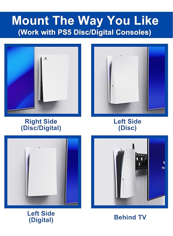 erorex Ps5 Wall Mount For Playstation 5 Disc Edition And Digital Edition Mount The Console On Wall Near Or Behind Tv With Invisible Design Including 2 Accessories Holders Black Not For Ps5 Slim - Image 3