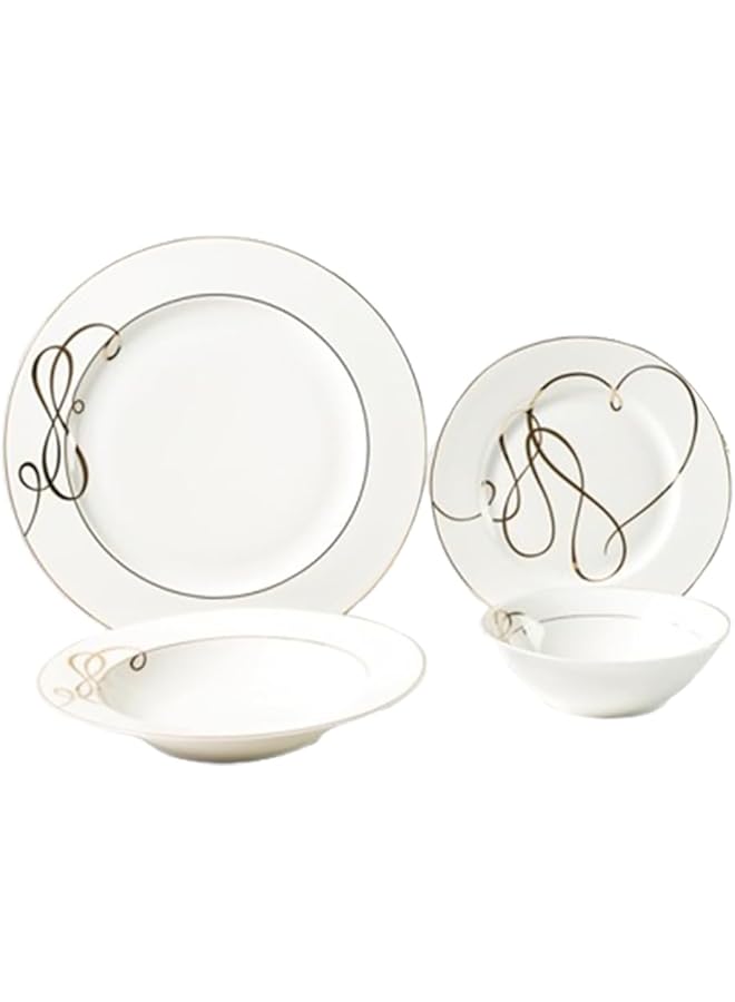 بين سيرفي طقم عشاء نيوبون بتصميم قلب، مكون من 16 قطعة، أبيض وذهبي، 133023