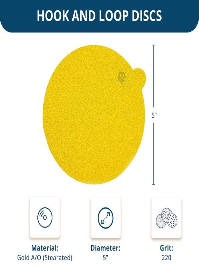 Benchmark Abrasives 5" PSA Gold Adhesive DA Sanding Discs Aluminum Oxide Grains Designed for Surface Blending Edge Sanding General Stock Removal Orbital Sanders (50 Pack) - 220 Grit - Image 5