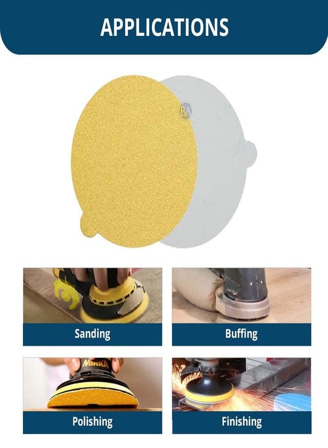 Benchmark Abrasives 5" PSA Gold Adhesive DA Sanding Discs Aluminum Oxide Grains Designed for Surface Blending Edge Sanding General Stock Removal Orbital Sanders (50 Pack) - 220 Grit - Image 4