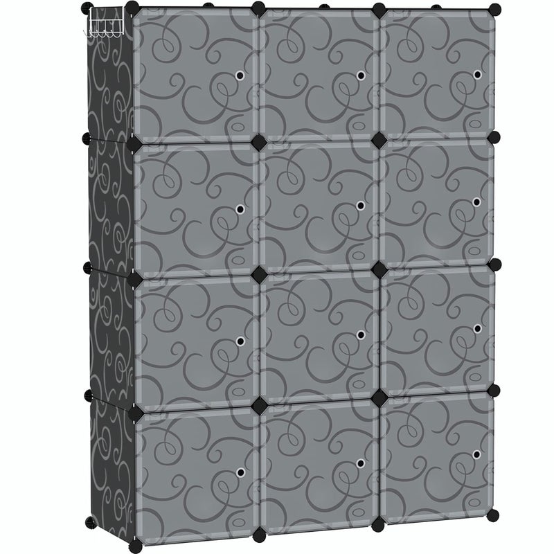 CAHOME Cube Storage Organizer with Doors 12Cube Shelves Closet Cabinet DIY Plastic Modular Bookshelf Ideal for Bedroom Living Room 366L x 124W x 484H Black USHS3012BDOOR