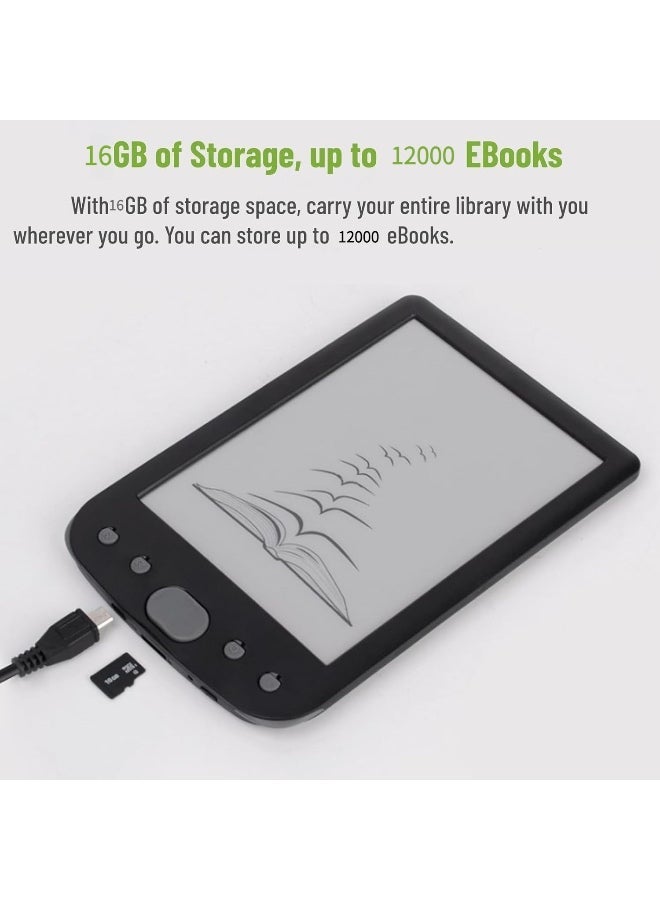 L LULONG 6 Inch E Ink E-Book Reader with Adjustable Backlight – 16GB Touch Screen eReader Supports PDF EPUB MOBI Night Reading Eye Care Portable Device - Image 2