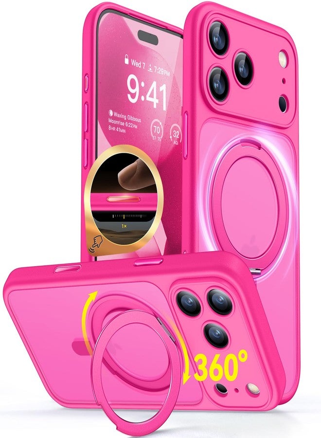 كانشن جراب CANSHN المغناطيسي لهاتف iPhone 17 Pro (6.3 بوصة) مع حامل دوار 360 درجة [للتحكم بالكاميرا]، غطاء هاتف شفاف غير لامع مطور [حماية كاملة للكاميرا]، لون وردي فاقع - Image 1