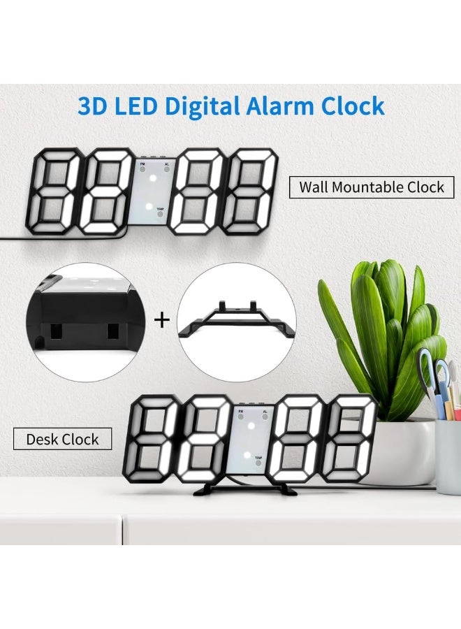 Beauenty 3D Digital Alarm Clock,Wall LED Number Time Clock with 3 Auto Adjust Brightness Levels，Modern Night Light LED Electronic Clock Date,Temperature Display (black) - Image 3