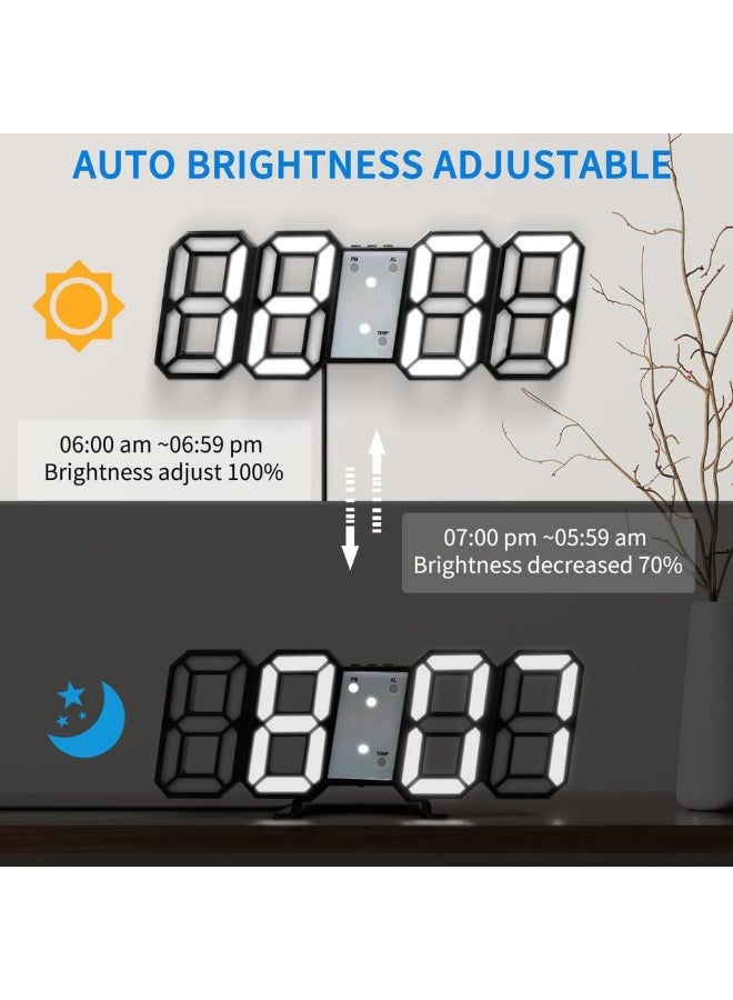 Beauenty 3D Digital Alarm Clock,Wall LED Number Time Clock with 3 Auto Adjust Brightness Levels，Modern Night Light LED Electronic Clock Date,Temperature Display (black) - Image 2
