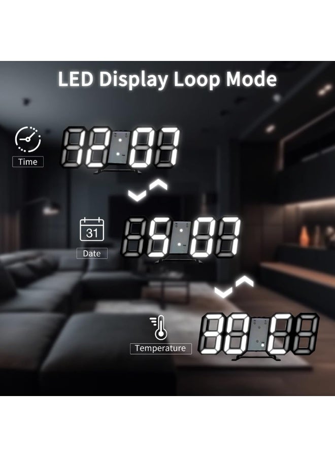 Beauenty 3D Digital Alarm Clock,Wall LED Number Time Clock with 3 Auto Adjust Brightness Levels，Modern Night Light LED Electronic Clock Date,Temperature Display (black) - Image 4