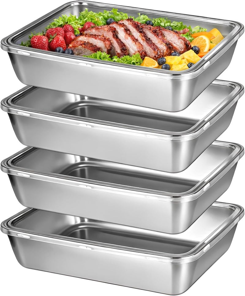Hariendny 4 Pcs Stainless Steel Food Containers with Clear Lids, Fresh- Keeping Container, Deli Meat Keeper for Refrigerator, Stackable Snack Storage Boxes for Picnic BBQ Party Travel, Freezer & Dishwasher Safe - Image 1