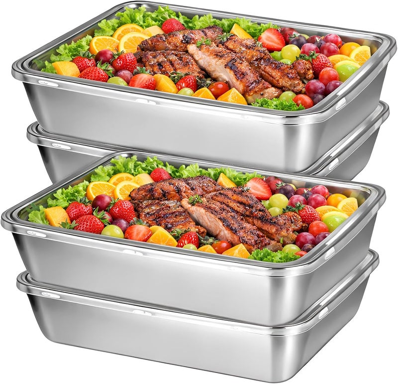 Hariendny 4 Pcs Stainless Steel Food Containers with Clear Lids, Fresh- Keeping Container, Deli Meat Keeper for Refrigerator, Stackable Snack Storage Boxes for Picnic BBQ Party Travel, Freezer & Dishwasher Safe - Image 2