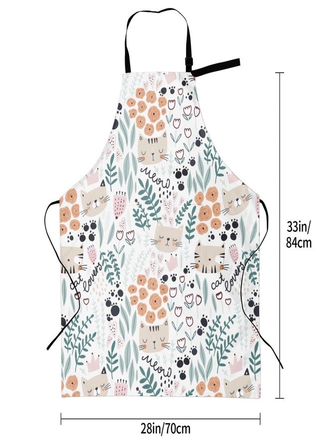 Wisedeal Cat and Floral Waterproof Adjustable Bib Apron with 2 Pockets, Cooking Grooming BBQ Kitchen Chef Apron for Men Women - Image 3