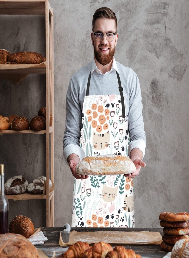 Wisedeal Cat and Floral Waterproof Adjustable Bib Apron with 2 Pockets, Cooking Grooming BBQ Kitchen Chef Apron for Men Women - Image 5