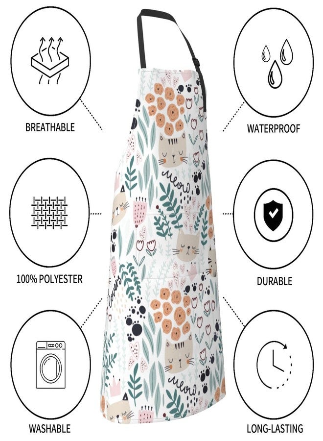 Wisedeal Cat and Floral Waterproof Adjustable Bib Apron with 2 Pockets, Cooking Grooming BBQ Kitchen Chef Apron for Men Women - Image 4