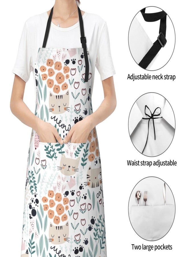 Wisedeal Cat and Floral Waterproof Adjustable Bib Apron with 2 Pockets, Cooking Grooming BBQ Kitchen Chef Apron for Men Women - Image 2