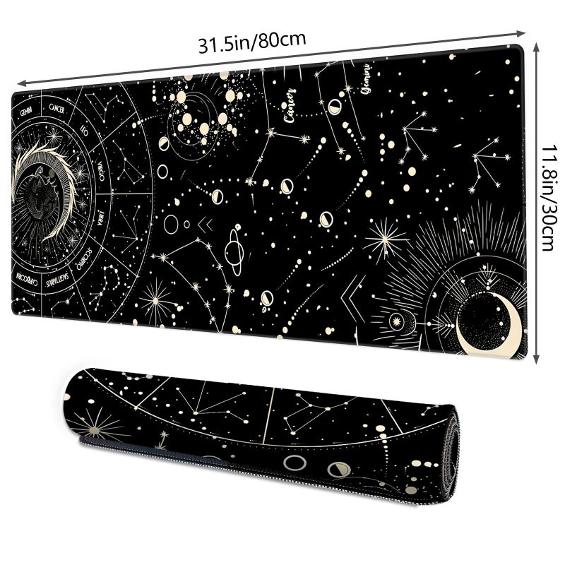 Galdas Gaming Mouse Pad XXL XL Large Long Extended Big Mousepad Non-Slip Rubber Keyboard Desk Pad with Stitched Edges for Laptop Home Office (31.5x11.8x0.08 Inch) â€¦ (Black Moon) - Image 2