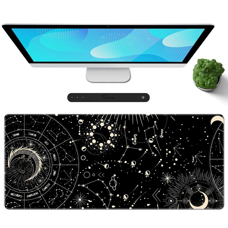 Galdas Gaming Mouse Pad XXL XL Large Long Extended Big Mousepad Non-Slip Rubber Keyboard Desk Pad with Stitched Edges for Laptop Home Office (31.5x11.8x0.08 Inch) â€¦ (Black Moon) - Image 1