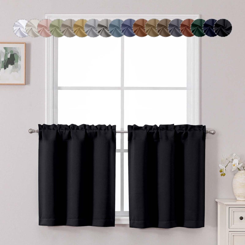 Chyhomenyc Short Black Out Curtains 24 Inch Length, Small Blackout Curtain Rod Pocket Half Window Curtains for Kitchen Basement Cabinet Camper RV Bunk, 2 PCS, Each 30" Wx24 L, Black - Image 1