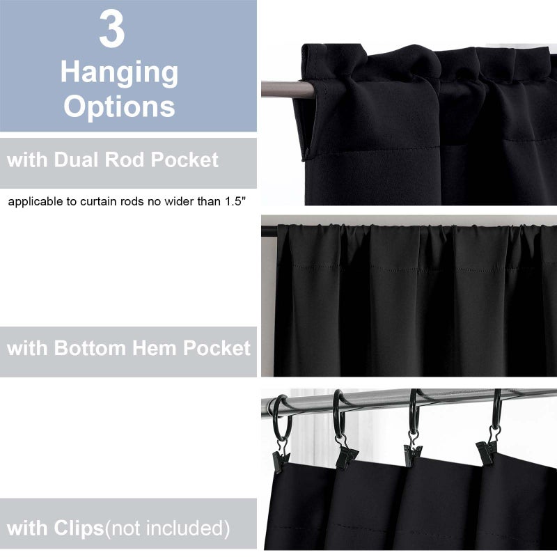 Chyhomenyc Short Black Out Curtains 24 Inch Length, Small Blackout Curtain Rod Pocket Half Window Curtains for Kitchen Basement Cabinet Camper RV Bunk, 2 PCS, Each 30" Wx24 L, Black - Image 5