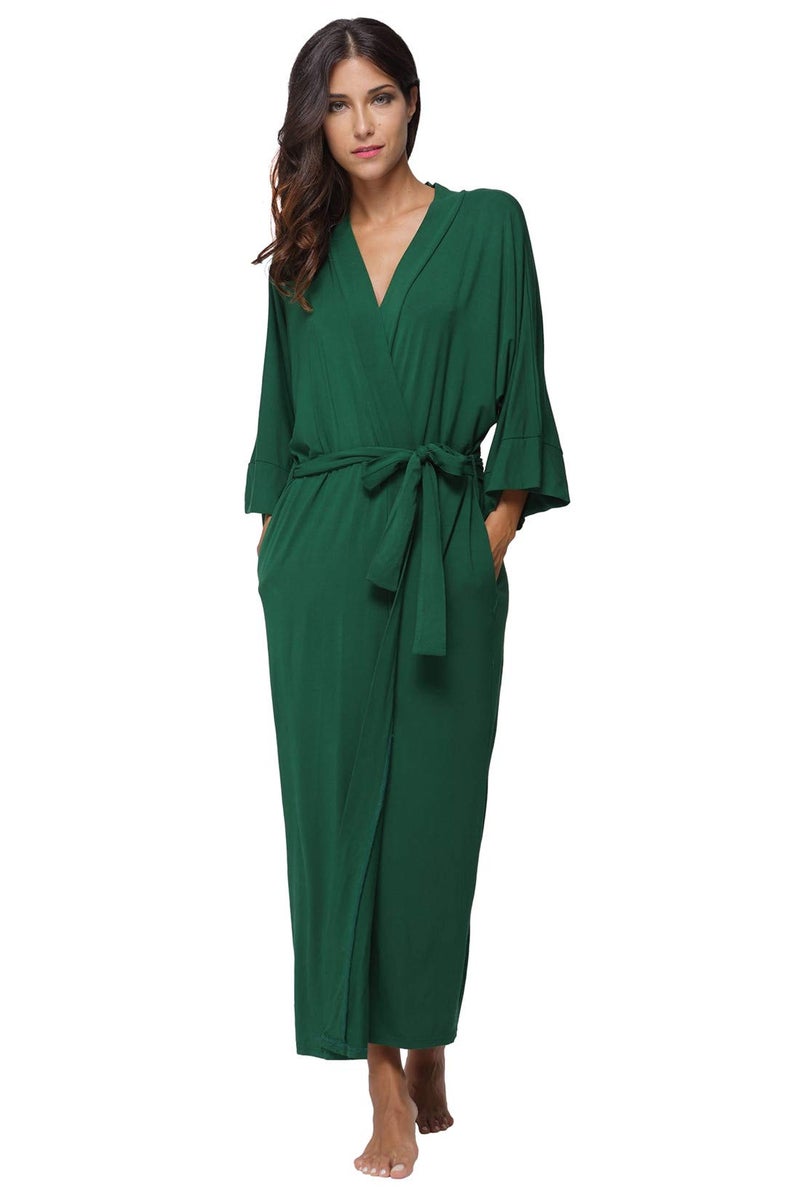 MissNina Women's Long Robes Soft Bathrobes Loungewear Sleepwear Robes,Dark Green - Image 1