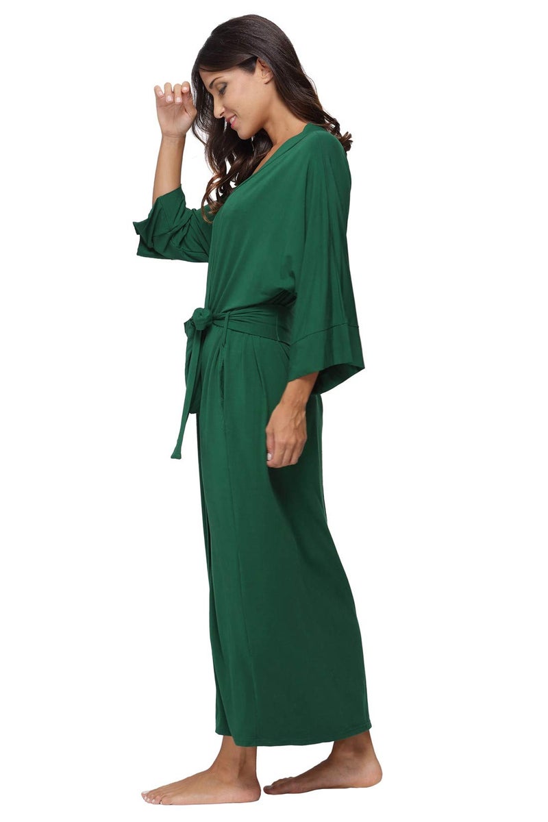 MissNina Women's Long Robes Soft Bathrobes Loungewear Sleepwear Robes,Dark Green - Image 4