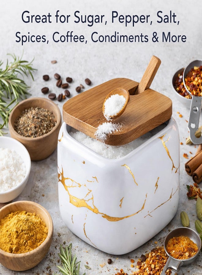 JFFLYIT Marble Ceramics Sugar Bowl Ceramic Seasoning Box Ceramic Spice Jars Porcelain Condiment Pots with Lid and Spoon (White) - Image 4