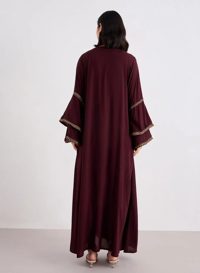 Styli Styli Layered Flare Sleeve Jalabiya with Thread Embroidery