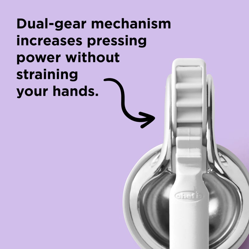 Chef'n FreshForce Lemon Squeezer Citrus Juicer, Manual Hand Press with Dual-Gear Power for Maximum Juice Extraction, Durable, Baking White - Image 4