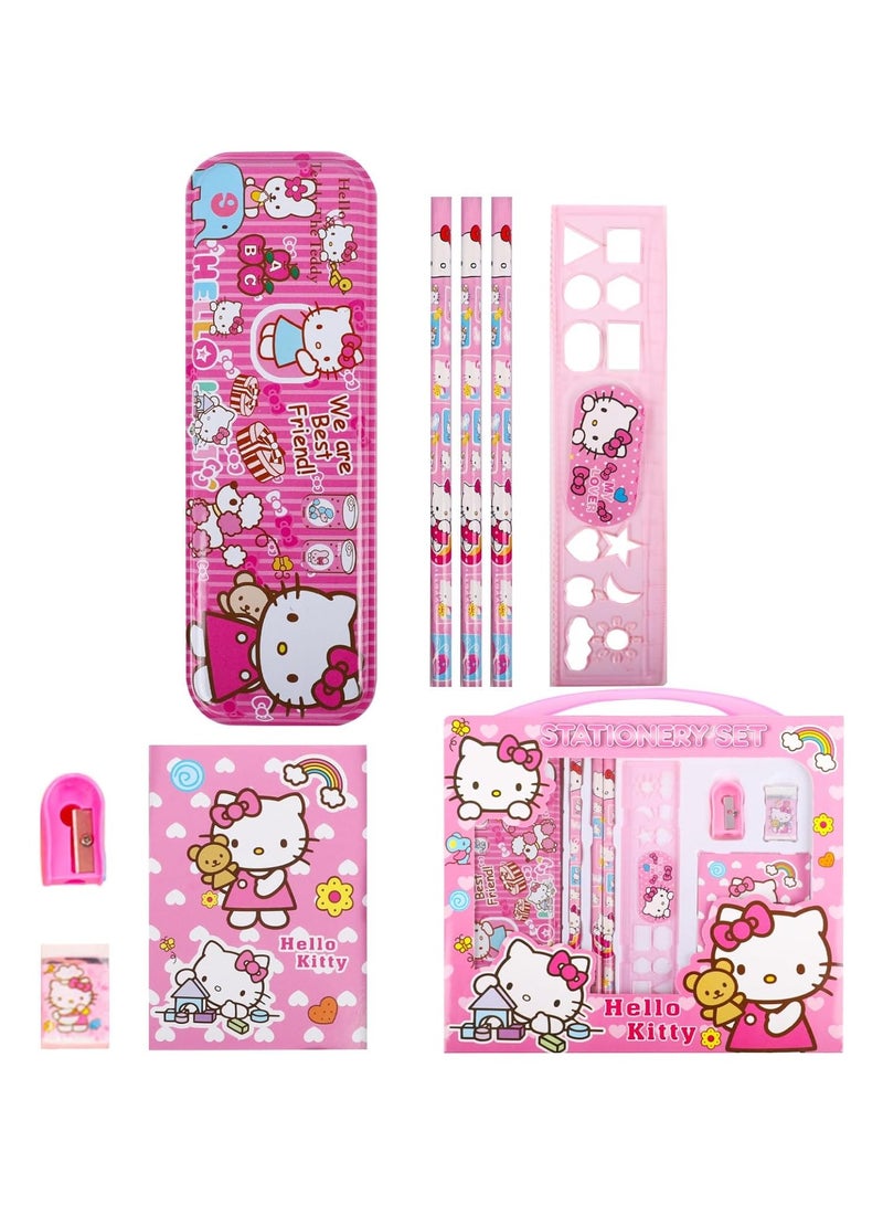 عام لوازم مدرسية للبنات لطيفة، 8 قطع مستلزمات قرطاسية بتصميمات كرتونية للقطط الوردية لوازم عودة إلى المدرسة، مجموعة لوازم طالب هدية - Image 1