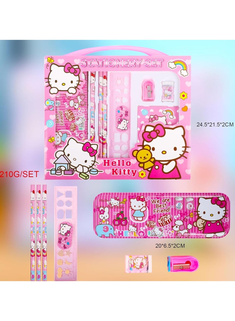 عام لوازم مدرسية للبنات لطيفة، 8 قطع مستلزمات قرطاسية بتصميمات كرتونية للقطط الوردية لوازم عودة إلى المدرسة، مجموعة لوازم طالب هدية - Image 2