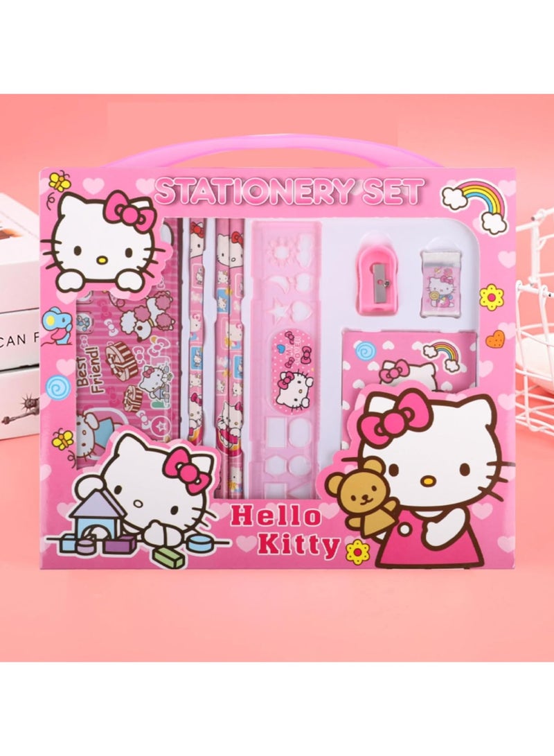 عام لوازم مدرسية للبنات لطيفة، 8 قطع مستلزمات قرطاسية بتصميمات كرتونية للقطط الوردية لوازم عودة إلى المدرسة، مجموعة لوازم طالب هدية - Image 4