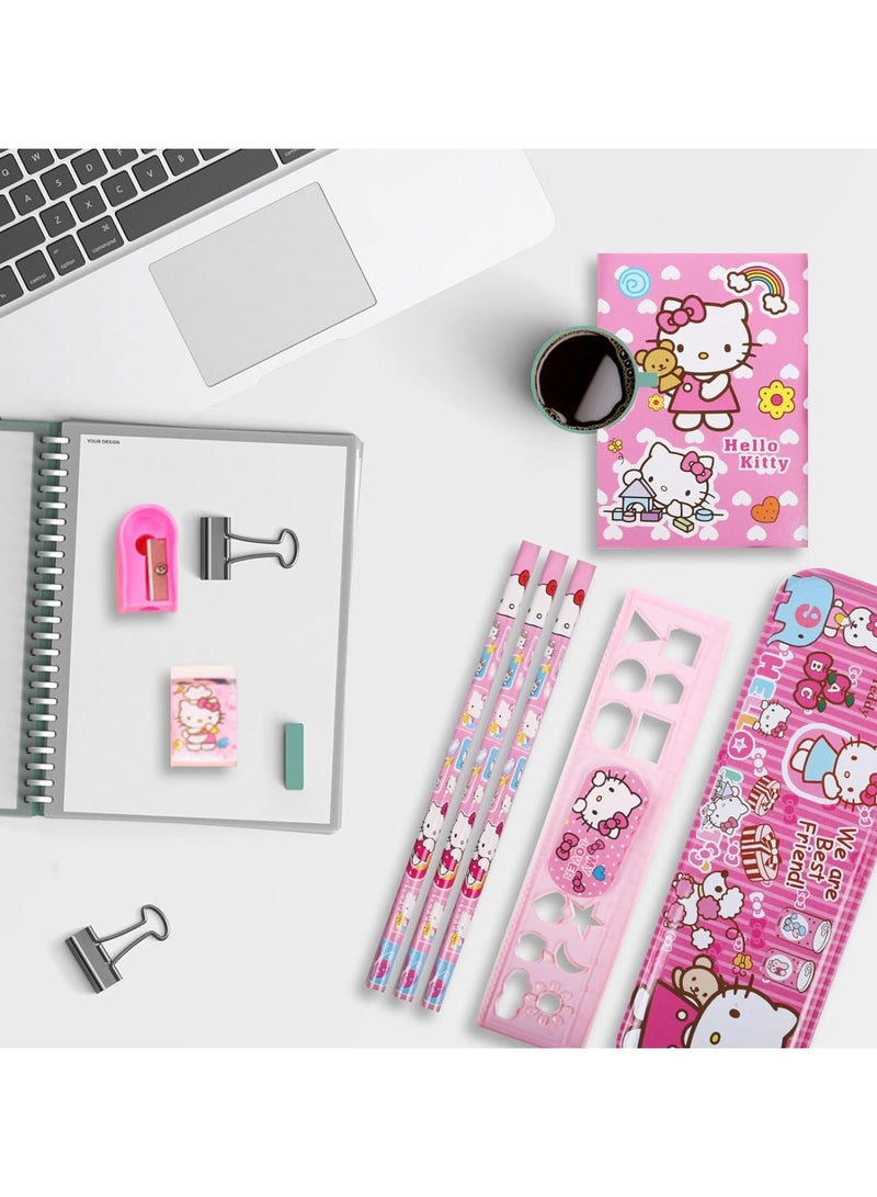 عام لوازم مدرسية للبنات لطيفة، 8 قطع مستلزمات قرطاسية بتصميمات كرتونية للقطط الوردية لوازم عودة إلى المدرسة، مجموعة لوازم طالب هدية - Image 5