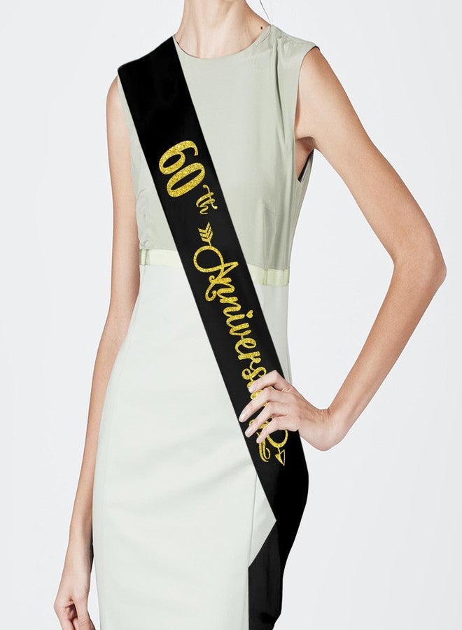 PYQWA 60th Anniversary Sash - Happy 60th Wedding Anniversary Soft Black Sash with Gold Foil - Celebration 60th Wedding Anniversary Party Supplies Gift Decors Favors for Husband Wife - Image 4