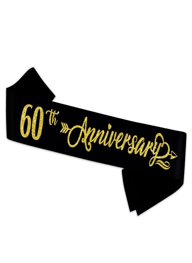 PYQWA 60th Anniversary Sash - Happy 60th Wedding Anniversary Soft Black Sash with Gold Foil - Celebration 60th Wedding Anniversary Party Supplies Gift Decors Favors for Husband Wife - Image 1