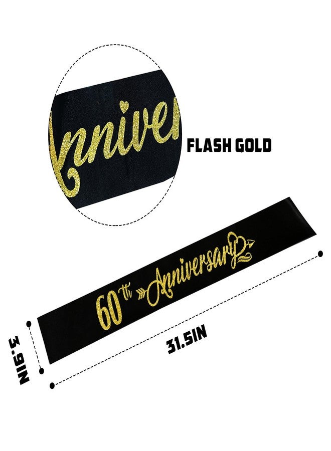 PYQWA 60th Anniversary Sash - Happy 60th Wedding Anniversary Soft Black Sash with Gold Foil - Celebration 60th Wedding Anniversary Party Supplies Gift Decors Favors for Husband Wife - Image 3