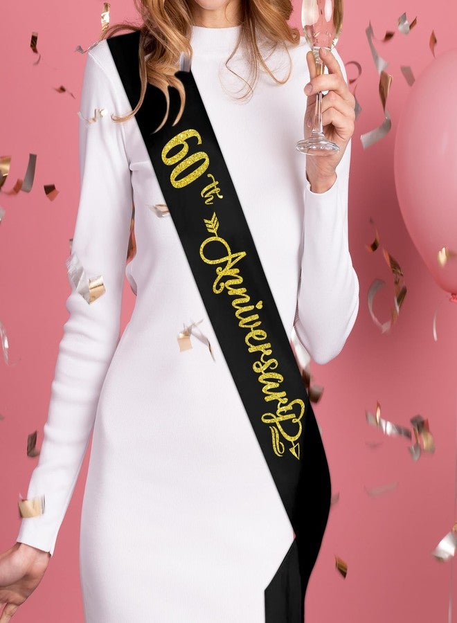 PYQWA 60th Anniversary Sash - Happy 60th Wedding Anniversary Soft Black Sash with Gold Foil - Celebration 60th Wedding Anniversary Party Supplies Gift Decors Favors for Husband Wife - Image 5