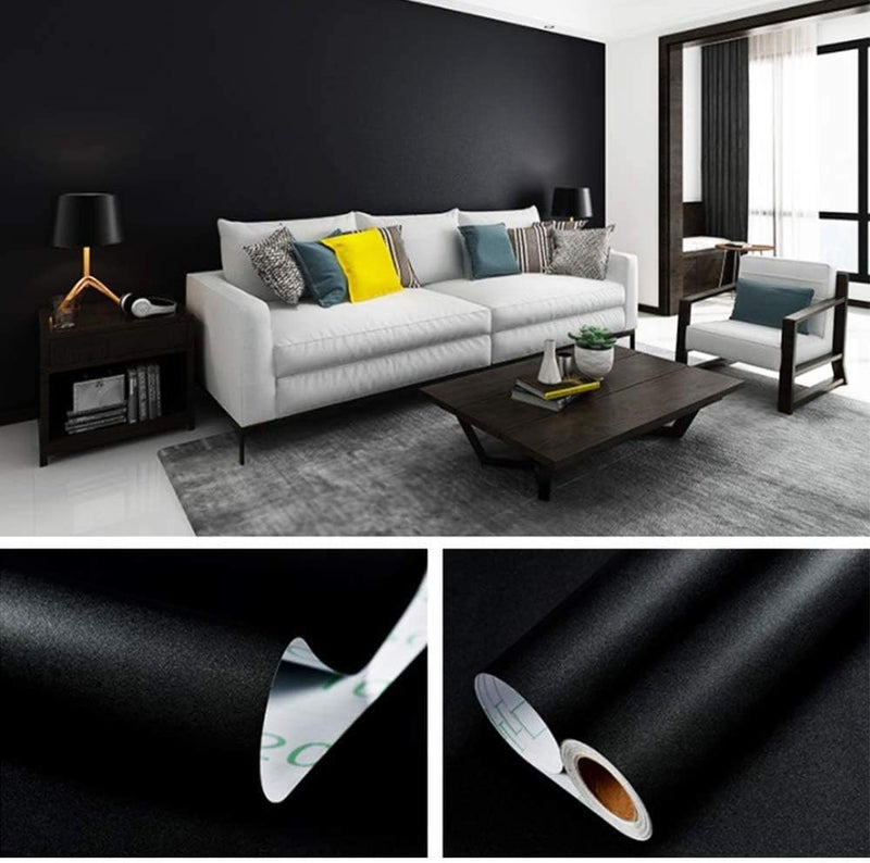 practicalws 15.7" x393.7" Black Wallpaper Self Adhesive and Removable Peel and Stick Vinyl Film Stick Paper Easy to Apply Wall Coverings Shelf Home Decorative Liner Table and Door Reform - Image 2