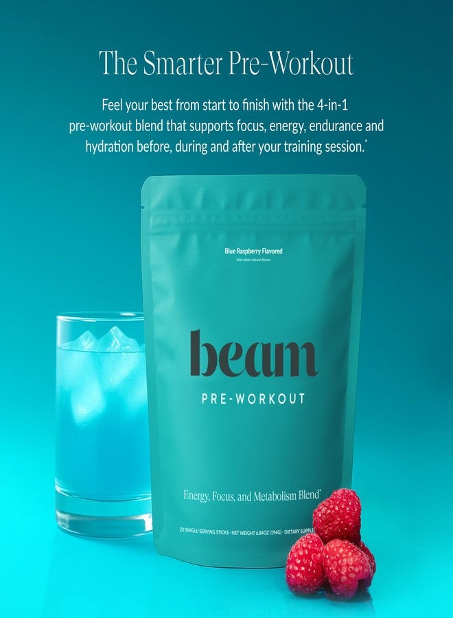 Beam Pre Workout Powder – Pre Workout Supplement with Organic Caffeine, 350 mg Electrolytes & Nootropic Focus Support, No Sugar, Pre Workout for Women & Men, Blue Raspberry Flavor, 20 Servings - Image 2