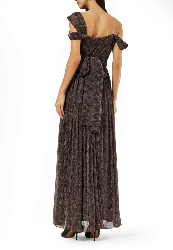 Amri Asymmetric Off-Shoulder Ruched Drape Gown