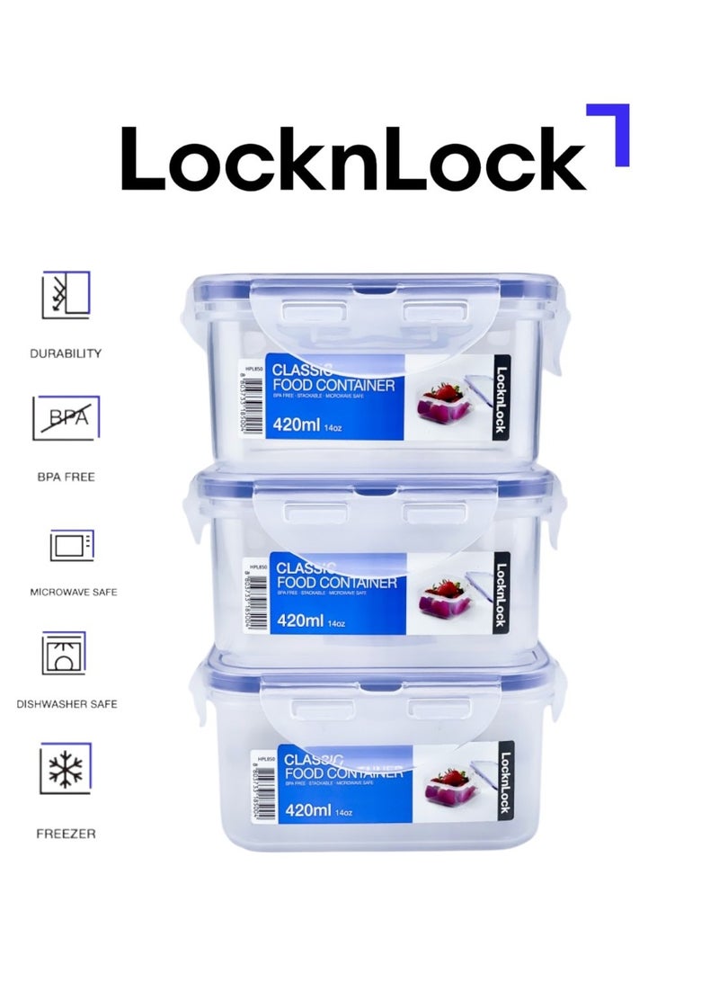 LocknLock 420ml Square  Airtight Food Storage PACK OF 3 - BPA-Free, Microwave, Freezer, and Dishwasher Safe - Image 1