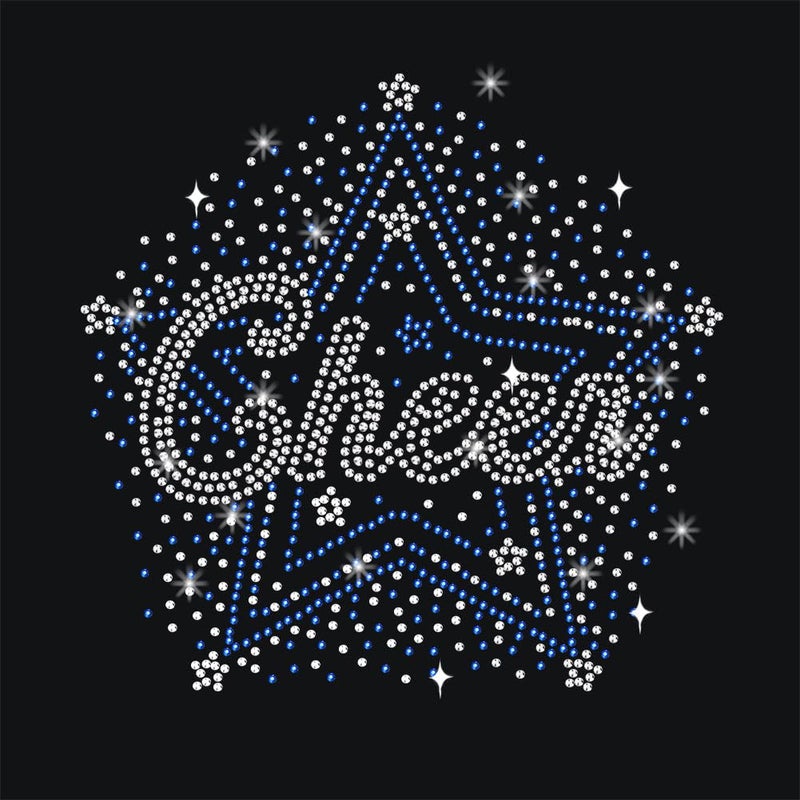 NBEADS Cheer Star Rhinestone Iron on Hotfix, 8.26x11.69inch Bling Iron on Patch Heat Transfer Decal Clothing Repair Applique for Clothing Pants Hoodies Bags DIY Accessories Blue Clear - Image 1
