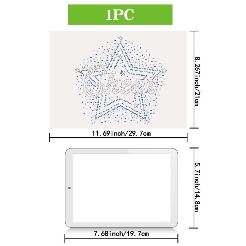 NBEADS Cheer Star Rhinestone Iron on Hotfix, 8.26x11.69inch Bling Iron on Patch Heat Transfer Decal Clothing Repair Applique for Clothing Pants Hoodies Bags DIY Accessories Blue Clear - Image 2