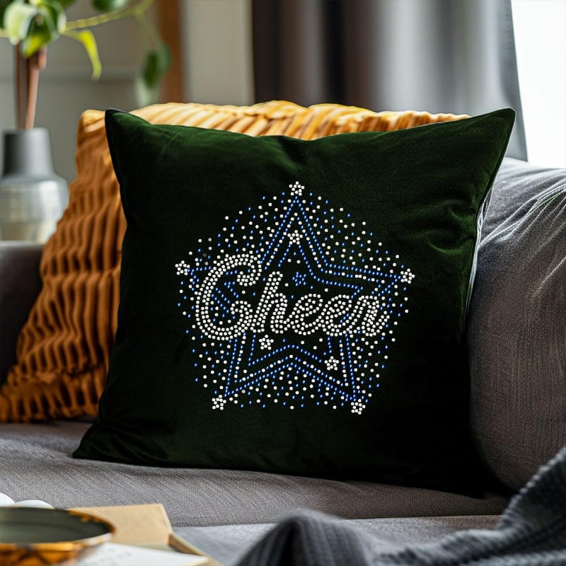 NBEADS Cheer Star Rhinestone Iron on Hotfix, 8.26x11.69inch Bling Iron on Patch Heat Transfer Decal Clothing Repair Applique for Clothing Pants Hoodies Bags DIY Accessories Blue Clear - Image 5