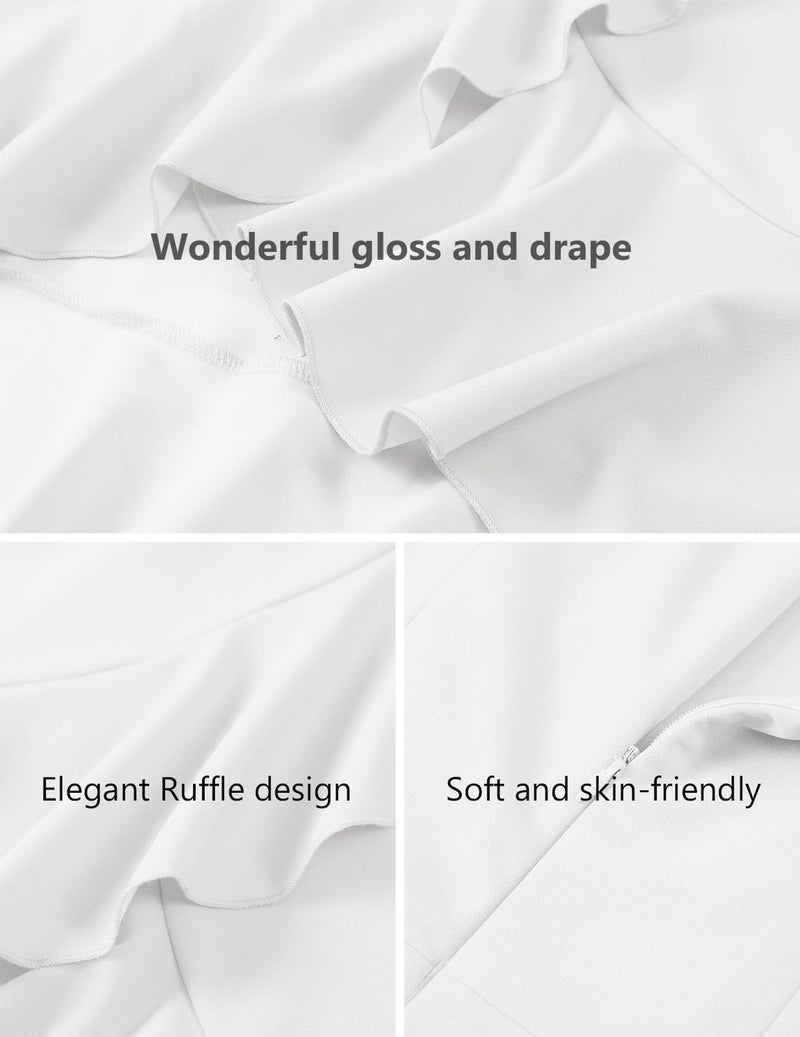 DRESSTELLS Cocktail Dresses for Women, Wedding Guest Graduation Evening Party Fit Flare High Low Ruffle Mother Bride Prom Church Prom Easter Summer Dress White XL - Image 4