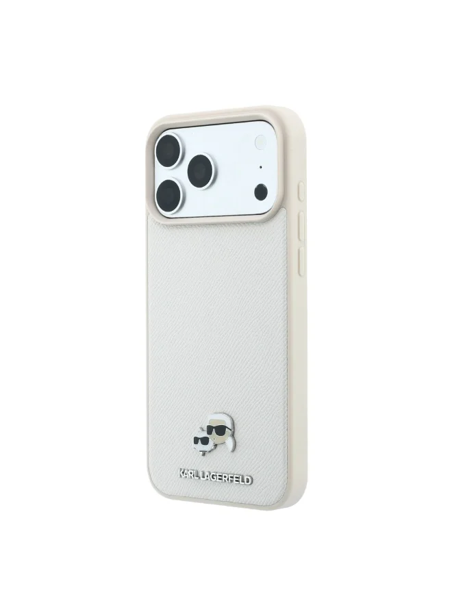 Karl Lagerfeld iPhone 18 Pro MagSafe Grained PU Hard Case for iPhone with Karl & Choupette Character Heads