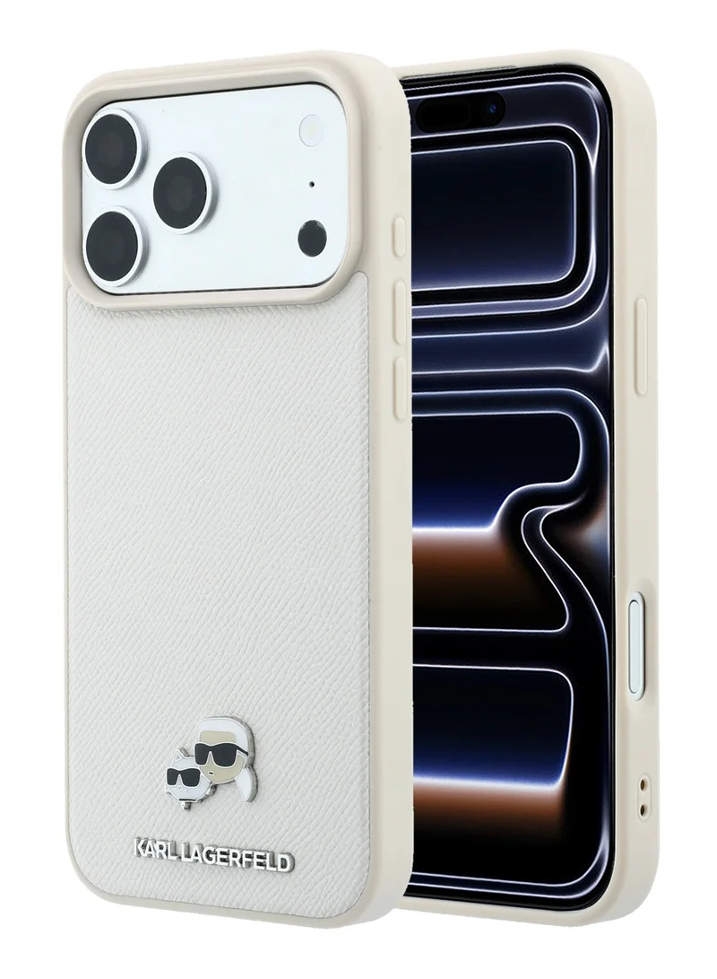 Karl Lagerfeld iPhone 18 Pro MagSafe Grained PU Hard Case for iPhone with Karl & Choupette Character Heads