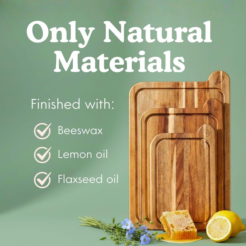 Ziruma Non Toxic Cutting Boards - Cutting Board Set Free of Mineral Oil, Made of FSC Acacia Wood - Cutting Boards for Kitchen - Includes 3 Chopping Boards. By Ziruma - Image 3