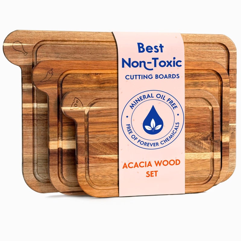 Ziruma Non Toxic Cutting Boards - Cutting Board Set Free of Mineral Oil, Made of FSC Acacia Wood - Cutting Boards for Kitchen - Includes 3 Chopping Boards. By Ziruma - Image 1