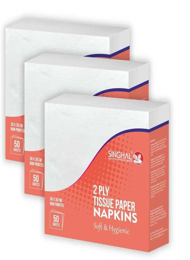 Singhal 2 Ply Tissue Paper Napkins Plain 30x30 CM - Pack of 3 (50 Pulls Per Pack, 150 Sheets) - Image 1