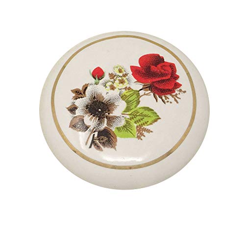yueton 6Pcs 1-1/2 inch Hand Painted Ceramic Knobs Kitchen Cabinet Retro Vintage Door Drawer Handles Pulls for Dresser Cupboard Wardrobe (Red Rose) - Image 2