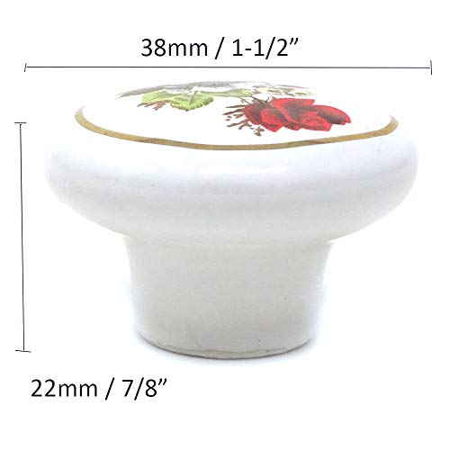 yueton 6Pcs 1-1/2 inch Hand Painted Ceramic Knobs Kitchen Cabinet Retro Vintage Door Drawer Handles Pulls for Dresser Cupboard Wardrobe (Red Rose) - Image 3