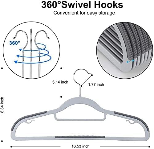GROFFY Plastic Clothes Hangers - Space Saving Dry & Wet Hangers with Non-Slip Pads - Heavy Duty Coat, Suit, Underwear, Pants, Shirts (Grey, Pack of 10) - Image 2